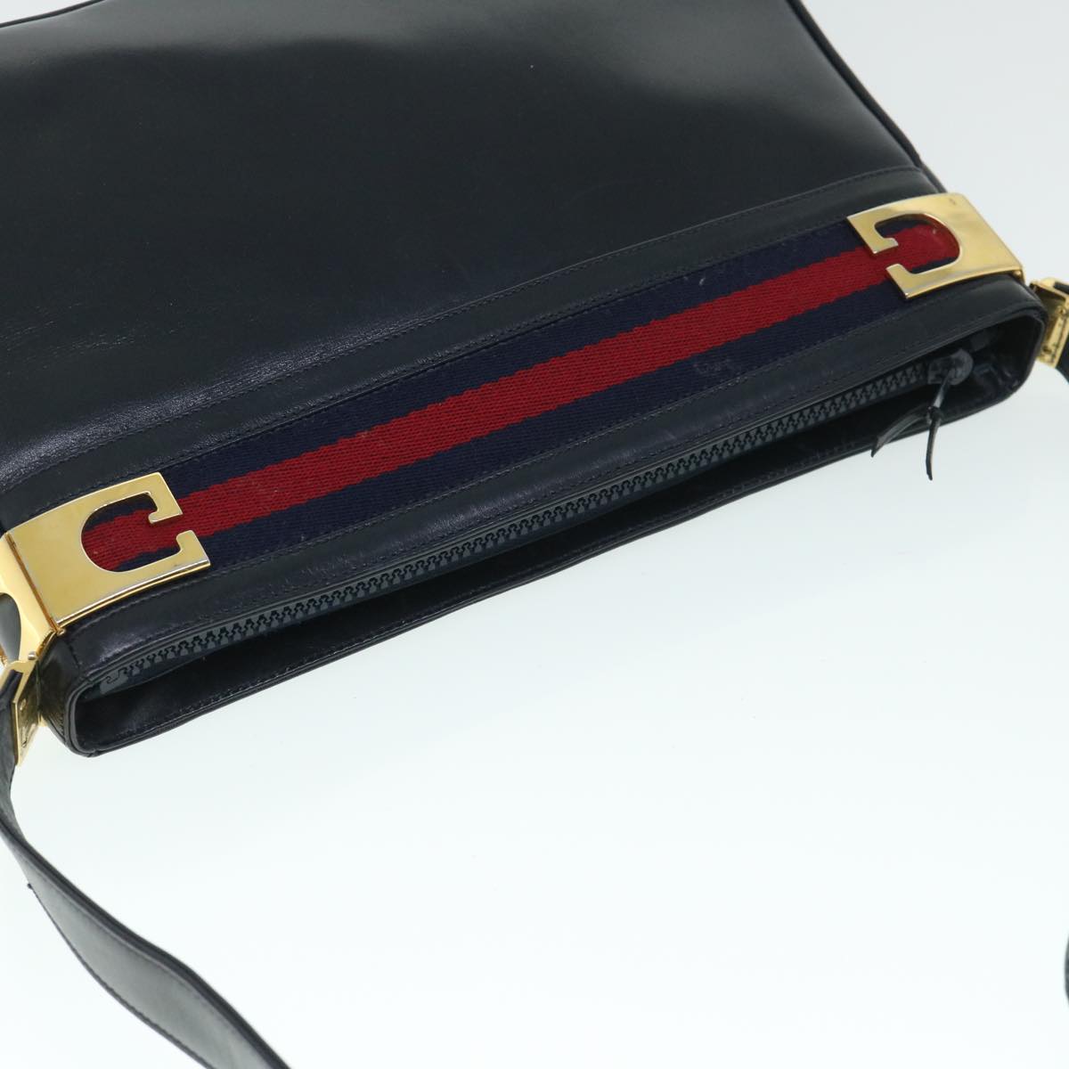 GUCCI Sherry Line Shoulder Bag Leather Black Red Navy th4022