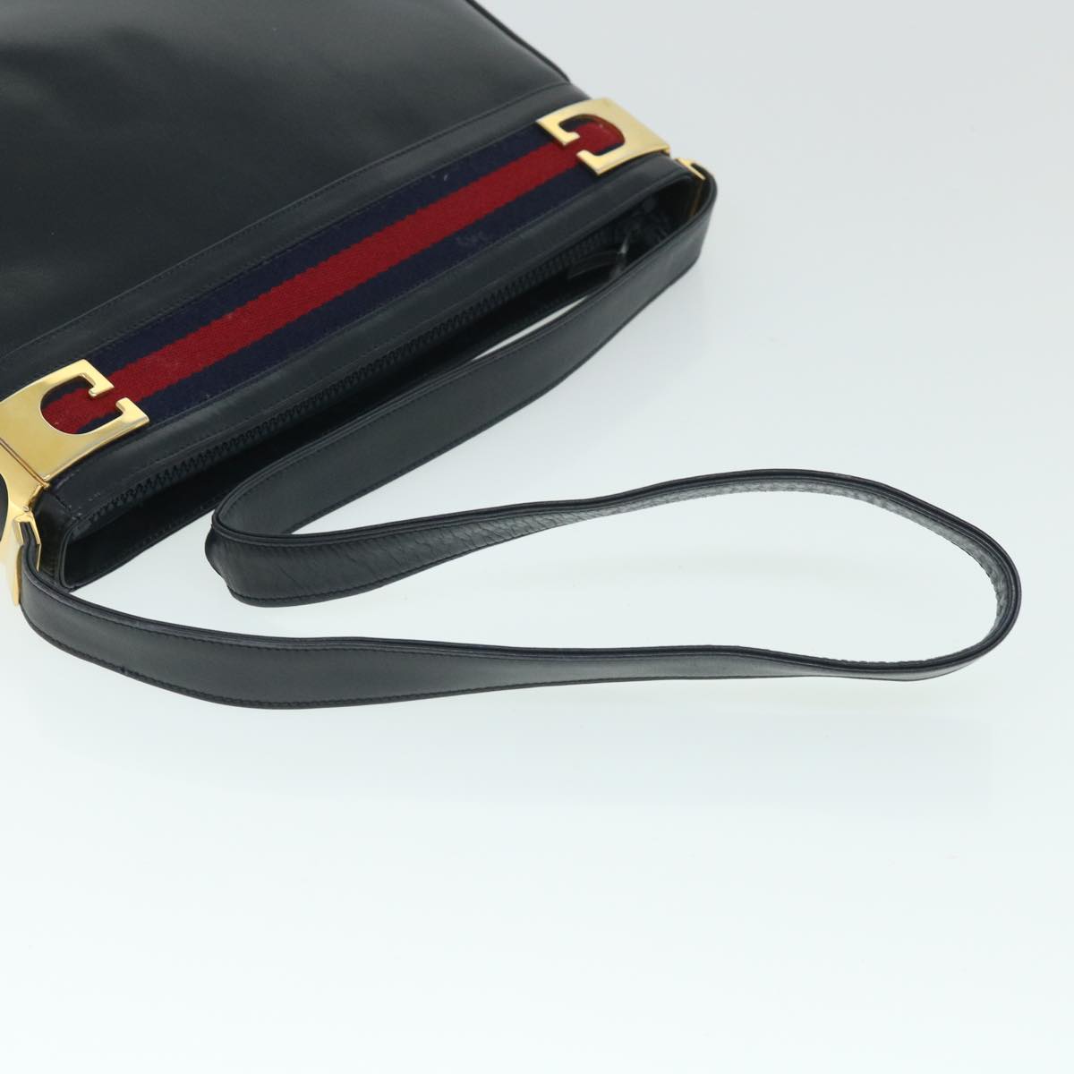 GUCCI Sherry Line Shoulder Bag Leather Black Red Navy th4022
