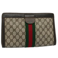 GUCCI GG Canvas Web Sherry Line Clutch Bag PVC Leather Beige Red th4035
