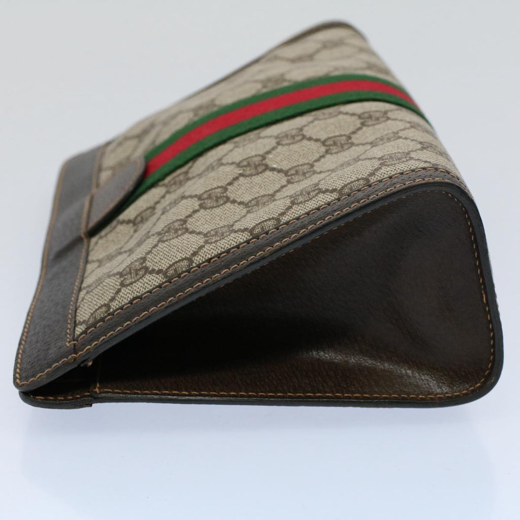 GUCCI GG Canvas Web Sherry Line Clutch Bag PVC Leather Beige Red th4035