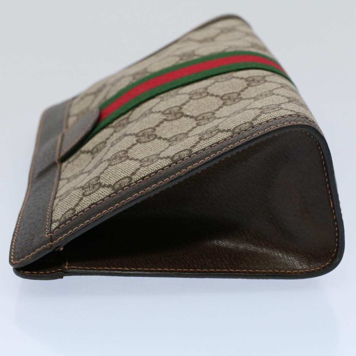 GUCCI GG Canvas Web Sherry Line Clutch Bag PVC Leather Beige Red th4035