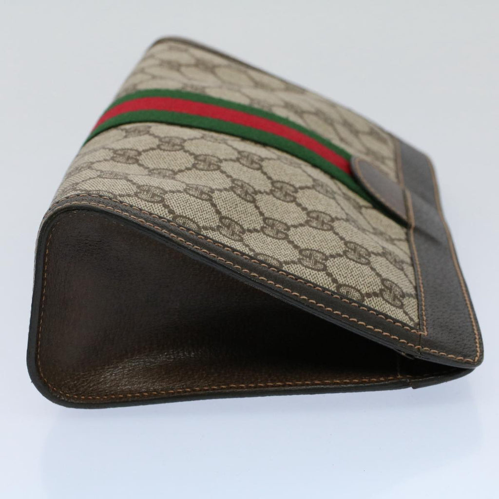 GUCCI GG Canvas Web Sherry Line Clutch Bag PVC Leather Beige Red th4035
