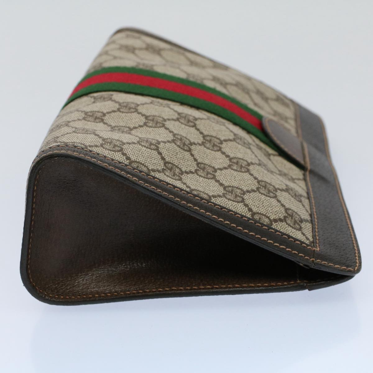 GUCCI GG Canvas Web Sherry Line Clutch Bag PVC Leather Beige Red th4035