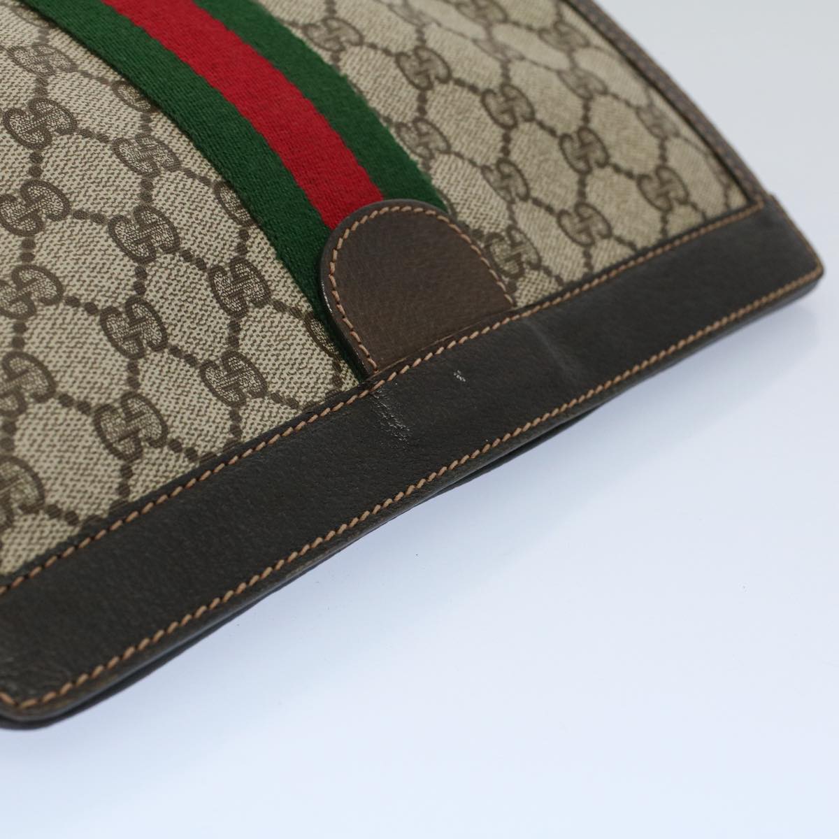 GUCCI GG Canvas Web Sherry Line Clutch Bag PVC Leather Beige Red th4035