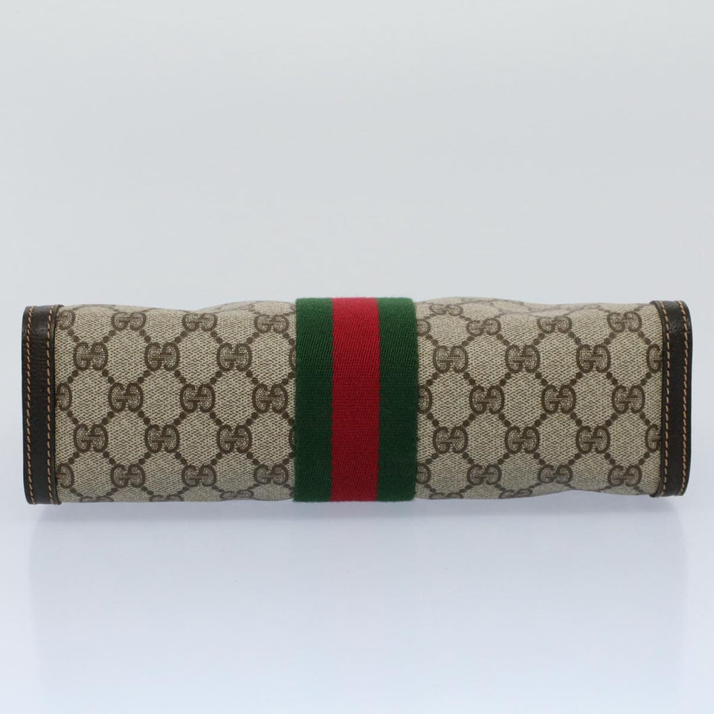 GUCCI GG Canvas Web Sherry Line Clutch Bag PVC Leather Beige Red th4035
