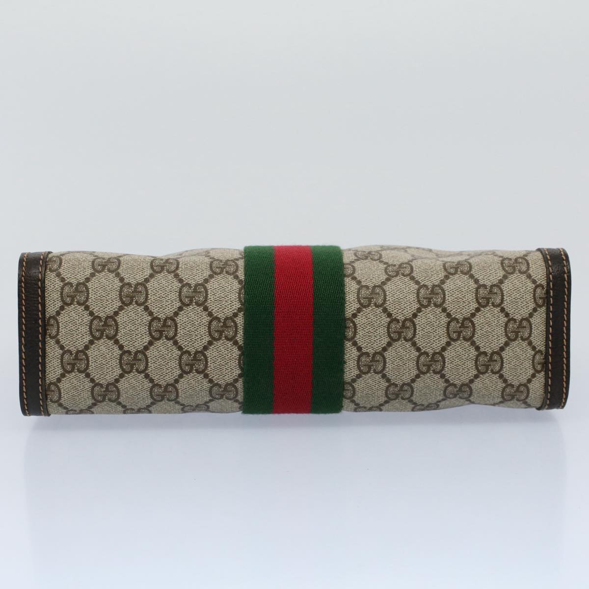 GUCCI GG Canvas Web Sherry Line Clutch Bag PVC Leather Beige Red th4035