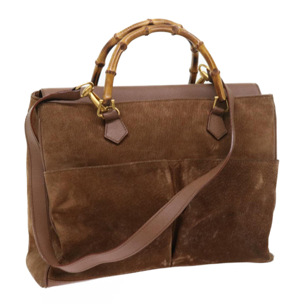 GUCCI Bamboo Hand Bag Suede 2way Brown 002 123 0322 th4058