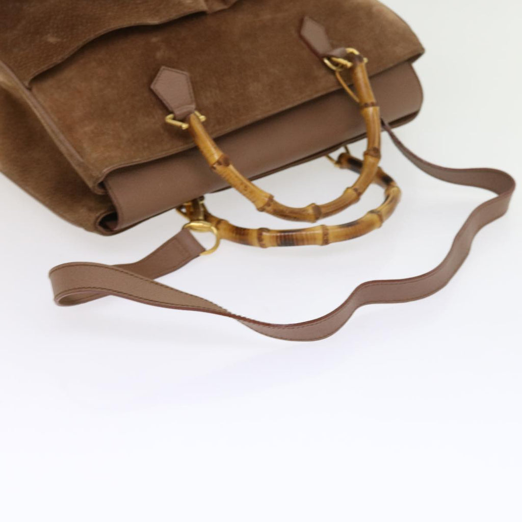 GUCCI Bamboo Hand Bag Suede 2way Brown 002 123 0322 th4058