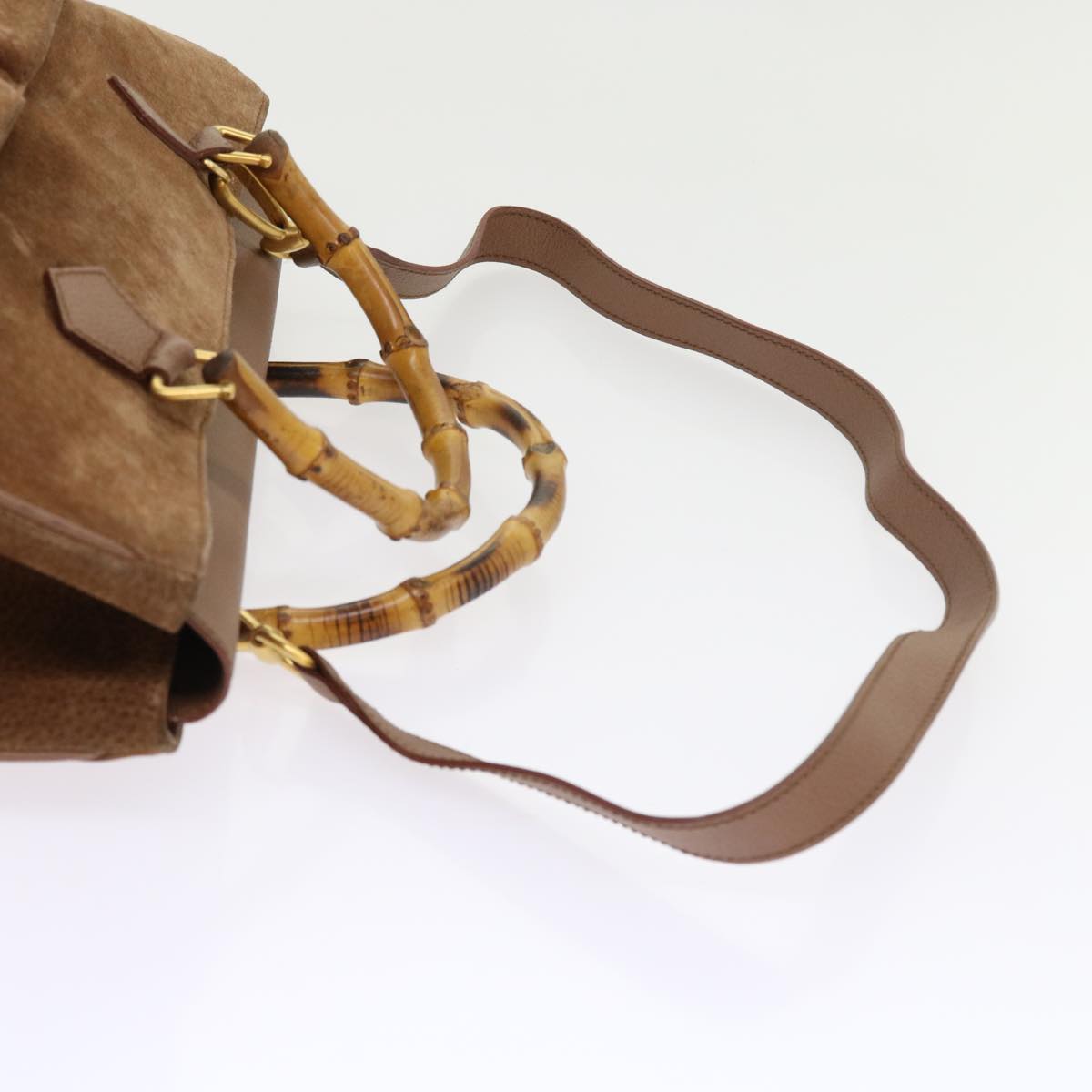 GUCCI Bamboo Hand Bag Suede 2way Brown 002 123 0322 th4058