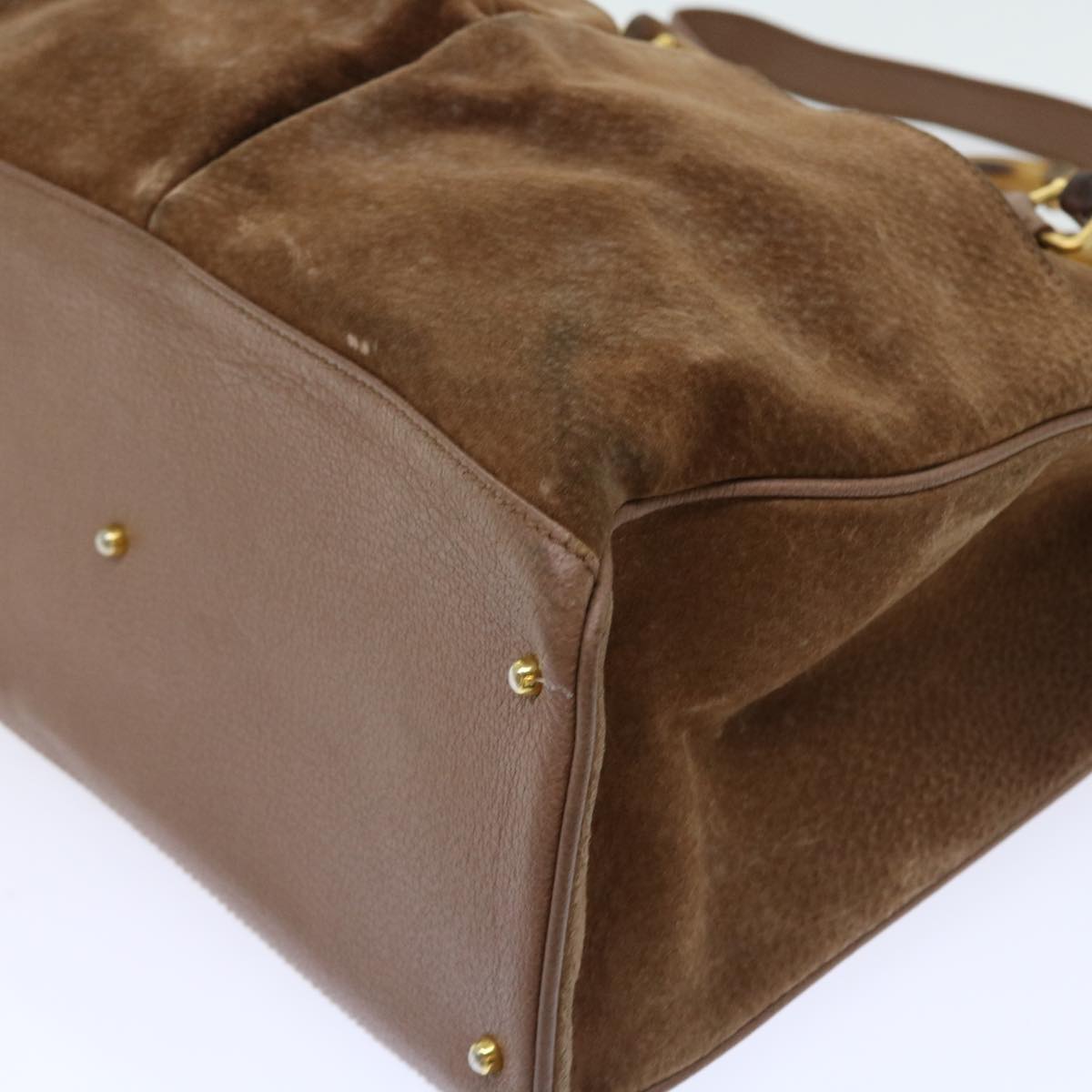 GUCCI Bamboo Hand Bag Suede 2way Brown 002 123 0322 th4058