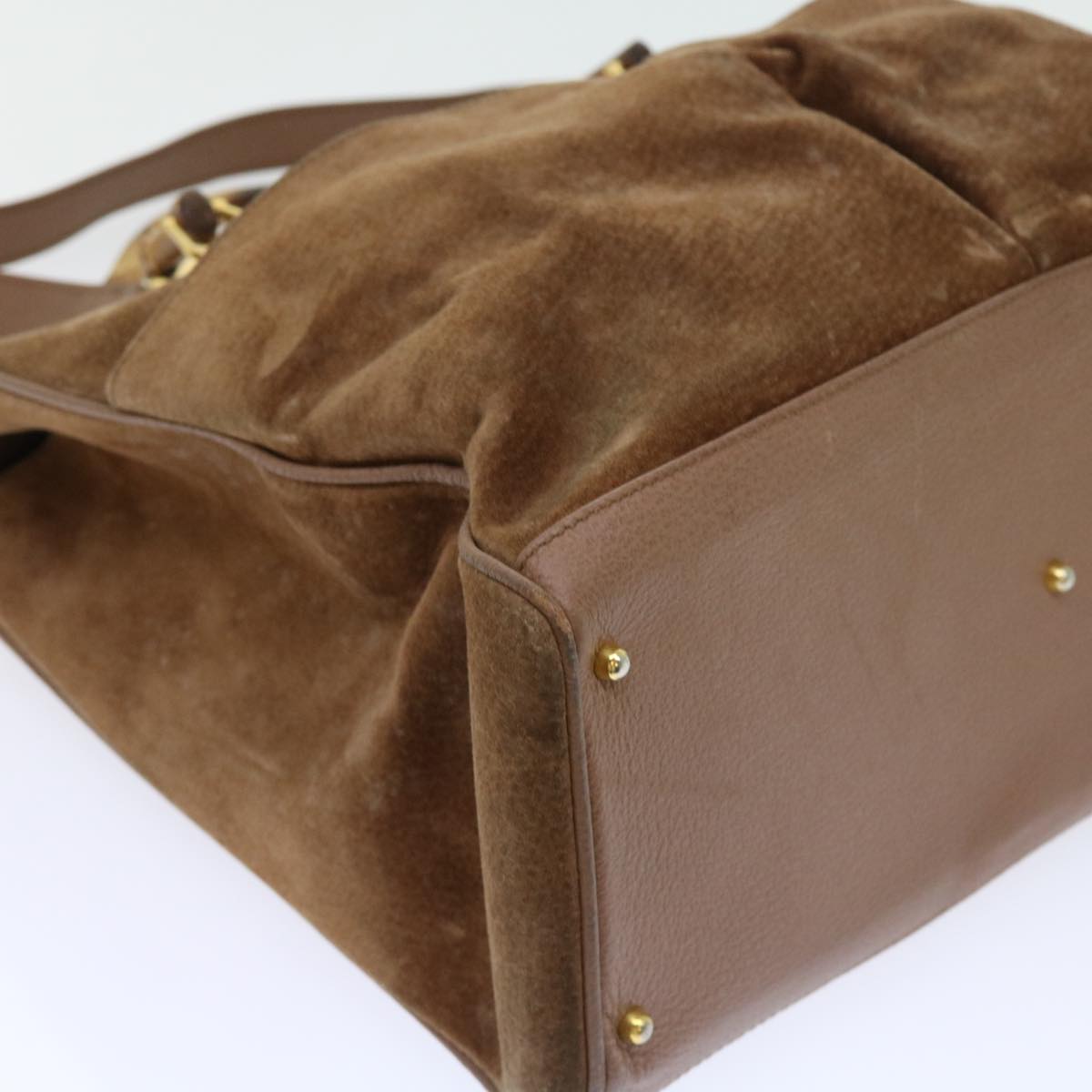 GUCCI Bamboo Hand Bag Suede 2way Brown 002 123 0322 th4058