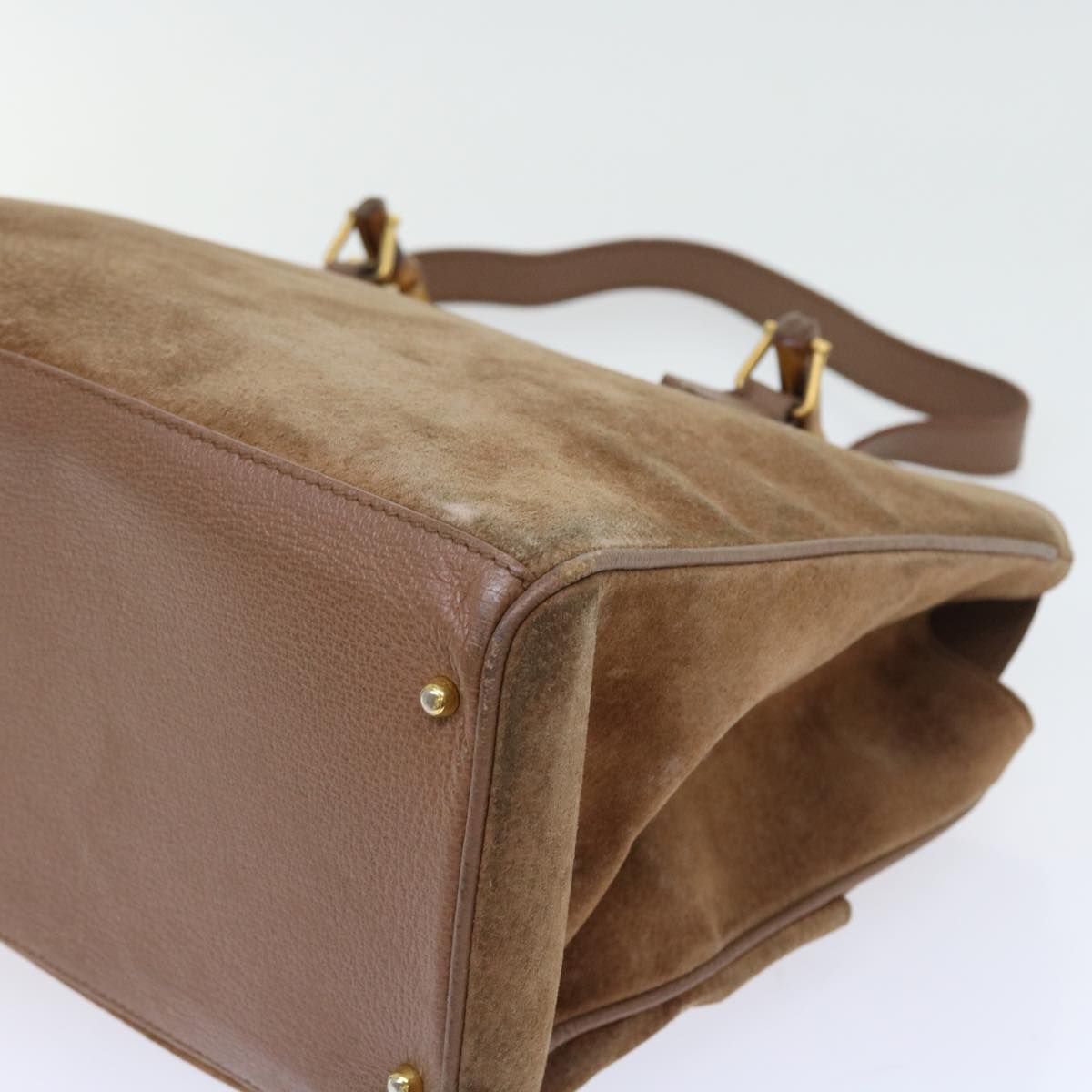 GUCCI Bamboo Hand Bag Suede 2way Brown 002 123 0322 th4058