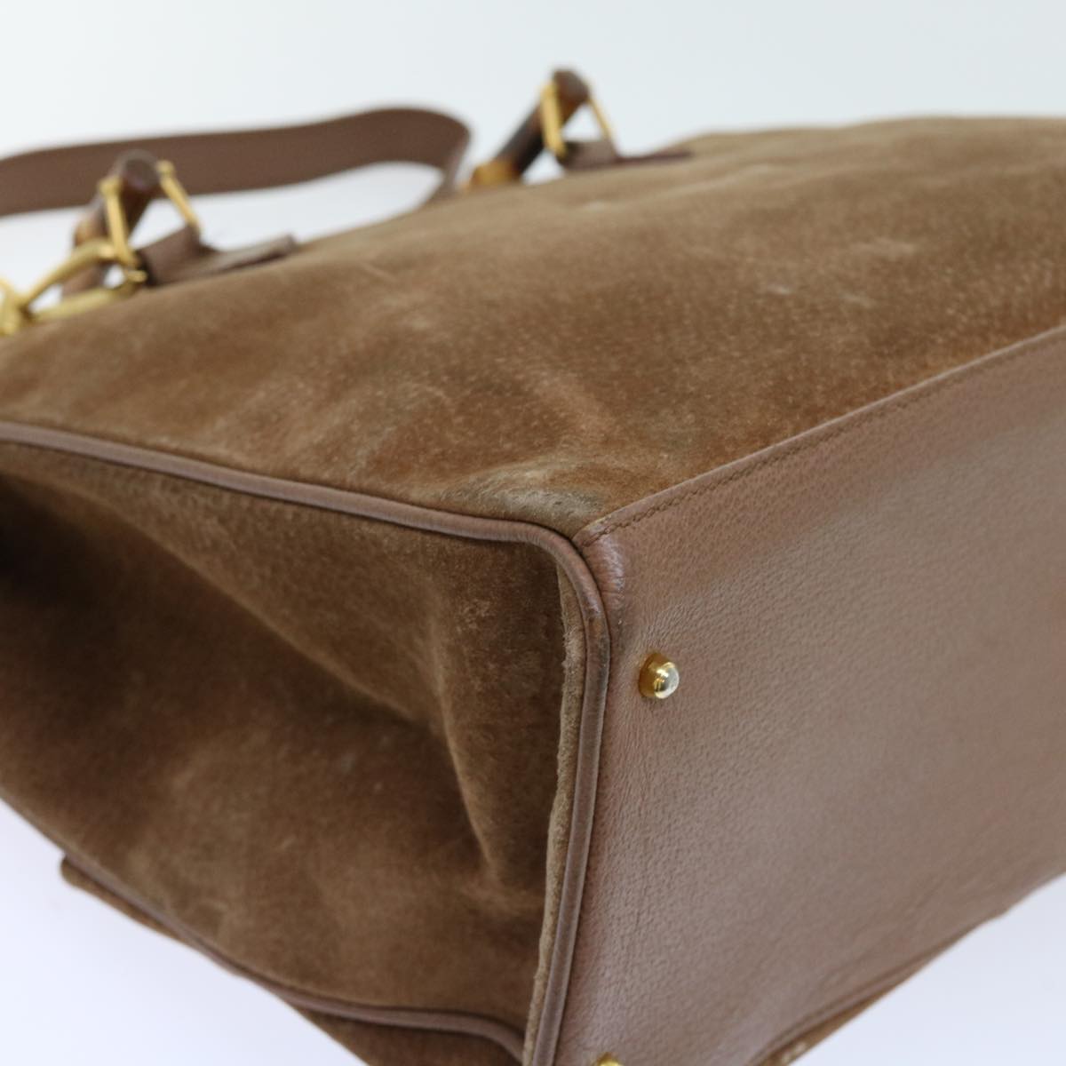 GUCCI Bamboo Hand Bag Suede 2way Brown 002 123 0322 th4058