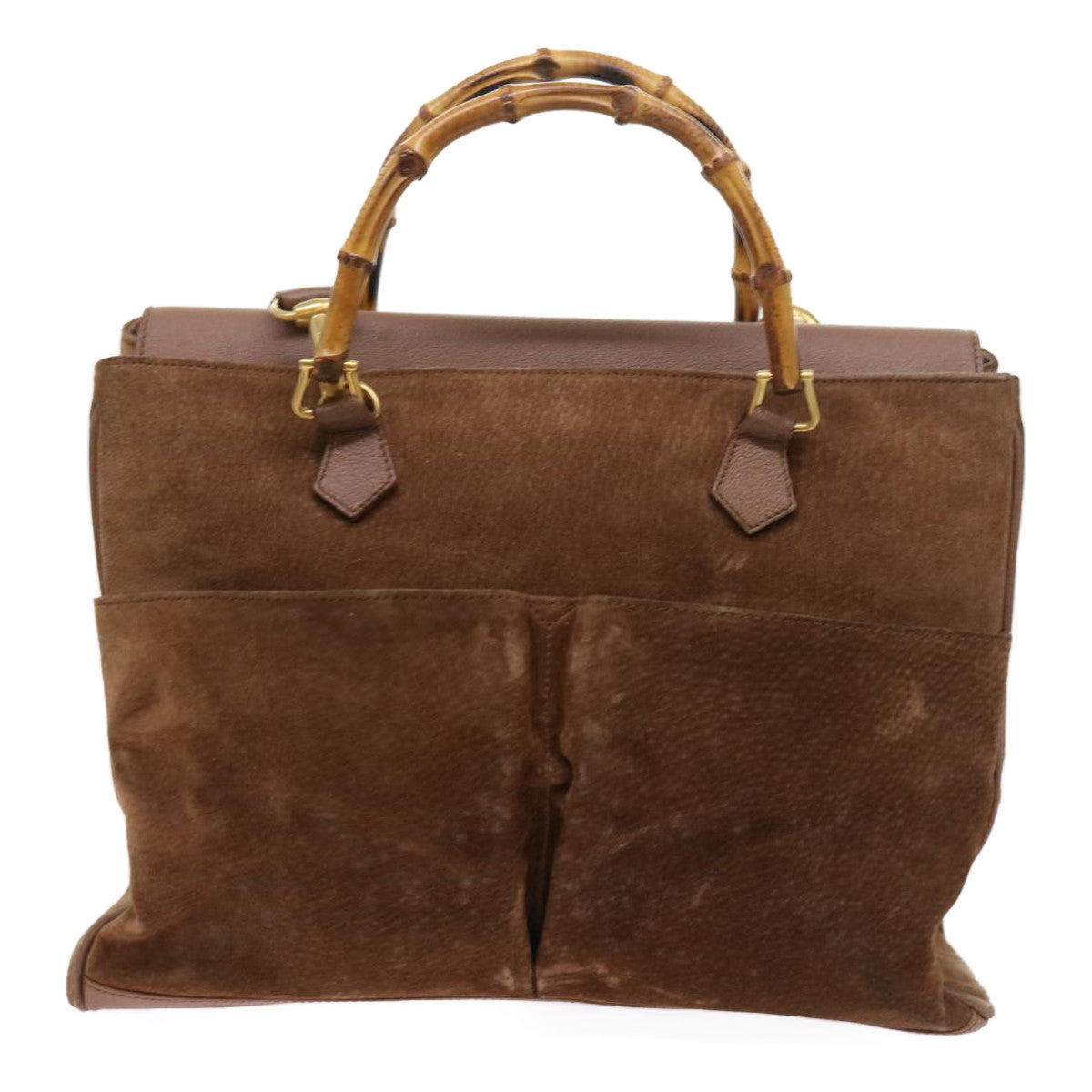 GUCCI Bamboo Hand Bag Suede 2way Brown 002 123 0322 th4058