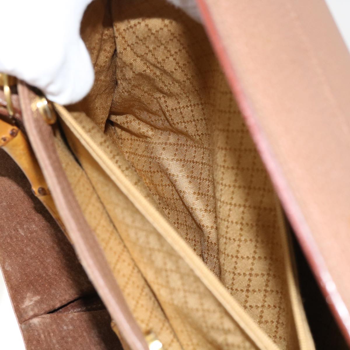 GUCCI Bamboo Hand Bag Suede 2way Brown 002 123 0322 th4058