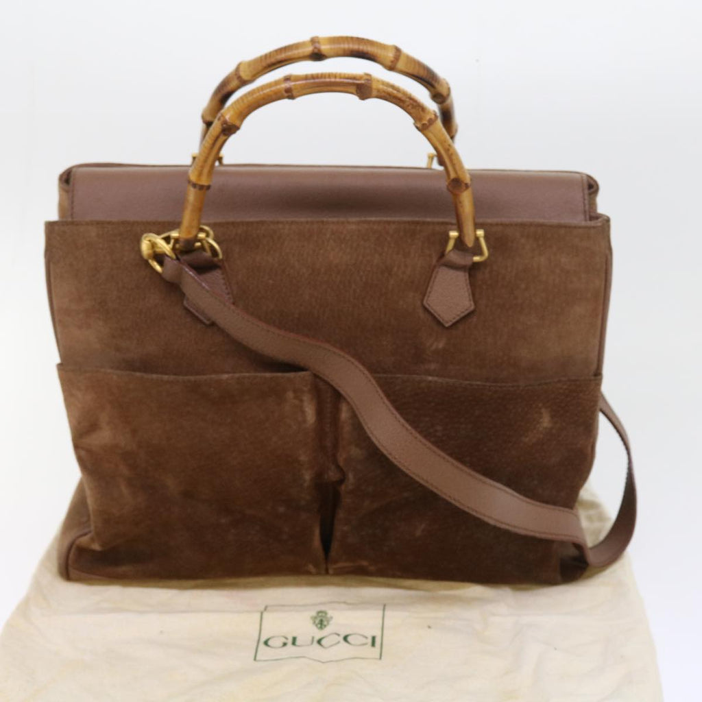 GUCCI Bamboo Hand Bag Suede 2way Brown 002 123 0322 th4058