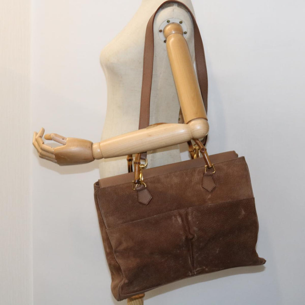 GUCCI Bamboo Hand Bag Suede 2way Brown 002 123 0322 th4058