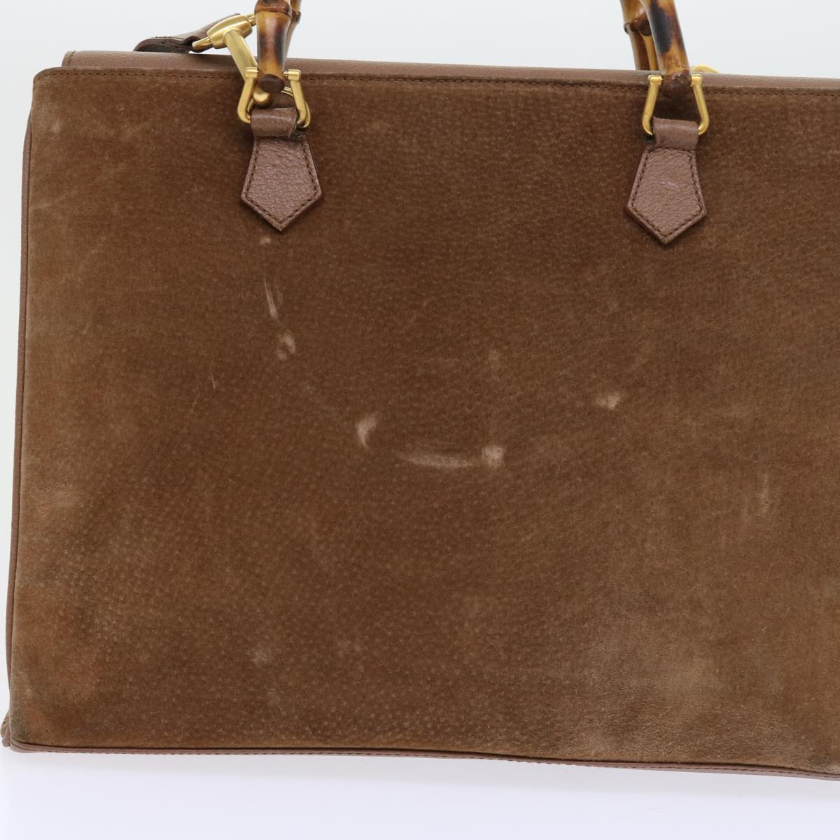 GUCCI Bamboo Hand Bag Suede 2way Brown 002 123 0322 th4058