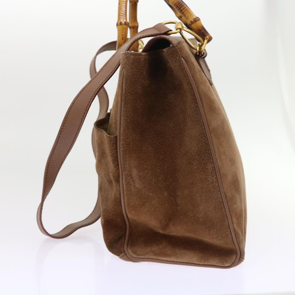 GUCCI Bamboo Hand Bag Suede 2way Brown 002 123 0322 th4058