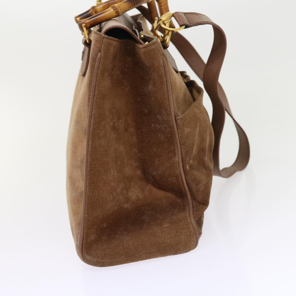 GUCCI Bamboo Hand Bag Suede 2way Brown 002 123 0322 th4058