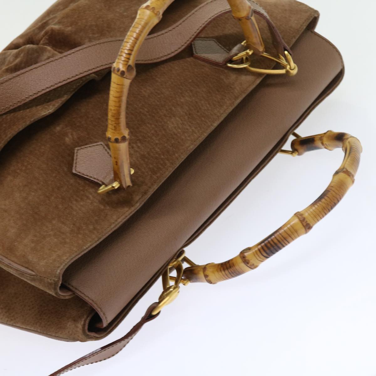 GUCCI Bamboo Hand Bag Suede 2way Brown 002 123 0322 th4058