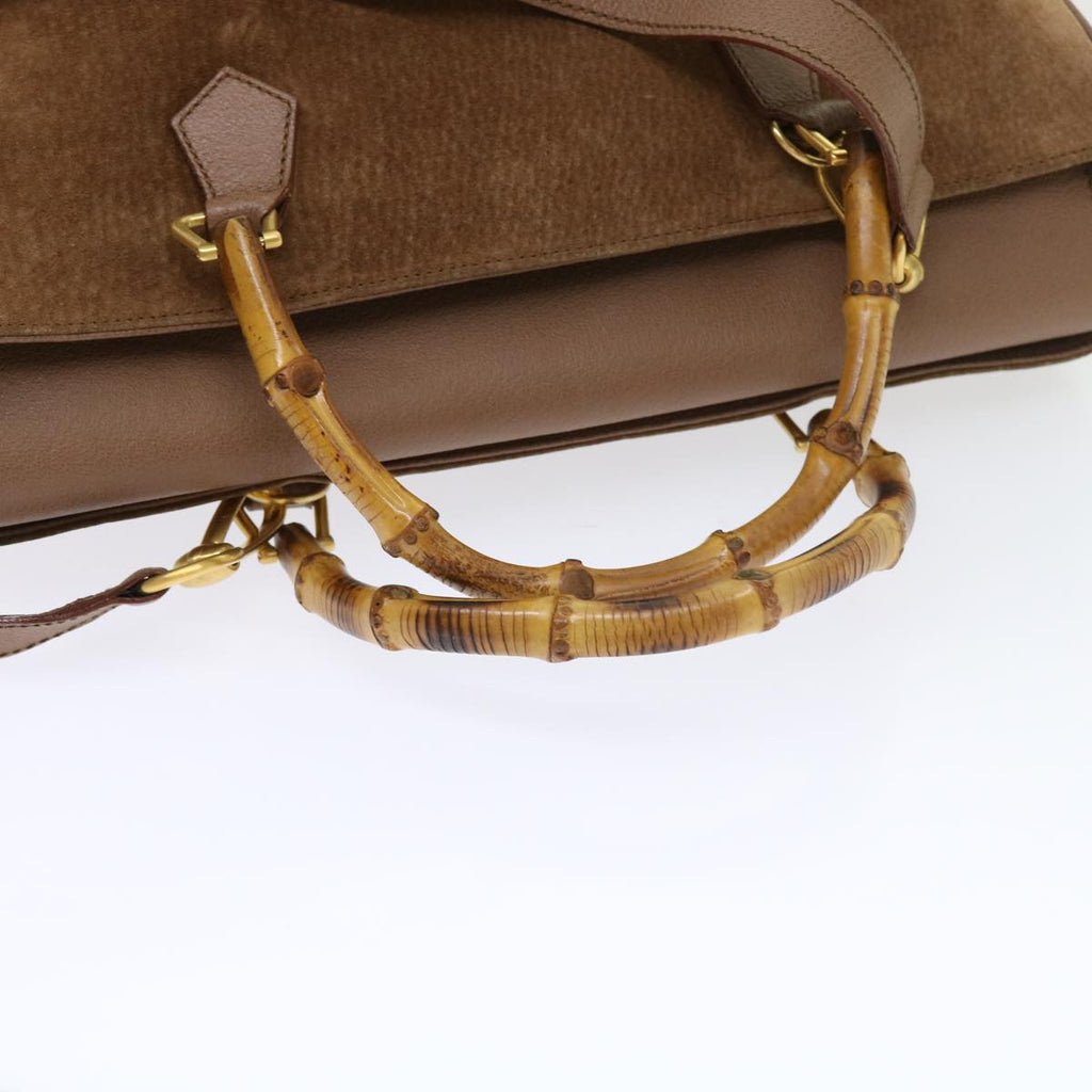GUCCI Bamboo Hand Bag Suede 2way Brown 002 123 0322 th4058