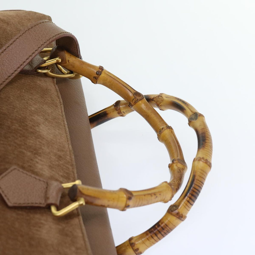 GUCCI Bamboo Hand Bag Suede 2way Brown 002 123 0322 th4058
