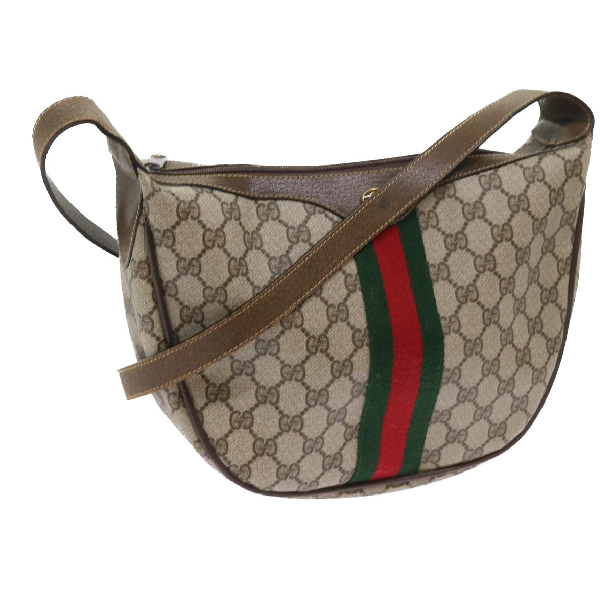 GUCCI GG Canvas Web Sherry Line Shoulder Bag PVC Leather Beige Green th4066