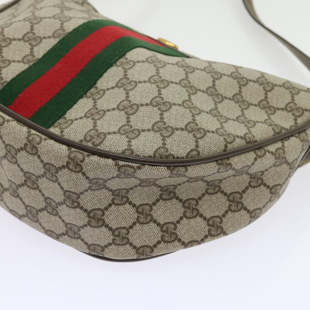 GUCCI GG Canvas Web Sherry Line Shoulder Bag PVC Leather Beige Green th4066