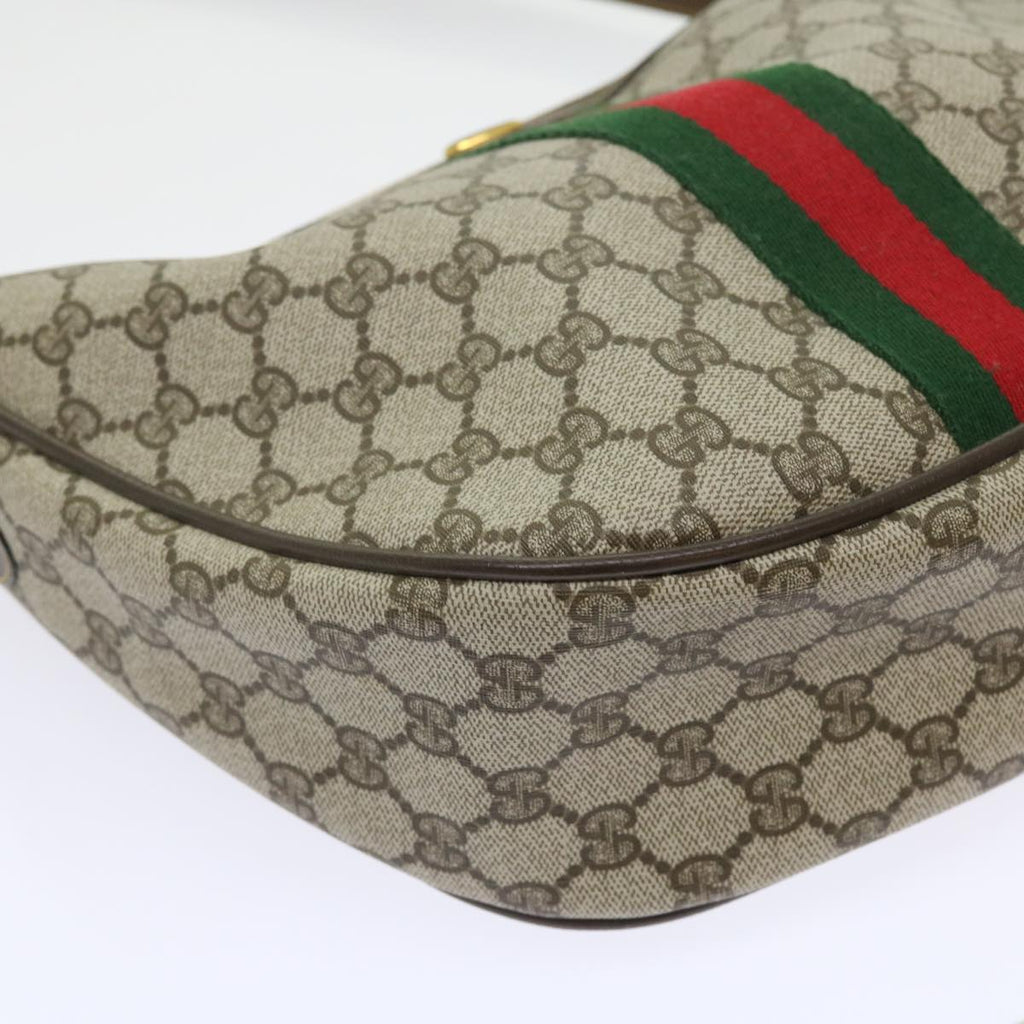 GUCCI GG Canvas Web Sherry Line Shoulder Bag PVC Leather Beige Green th4066