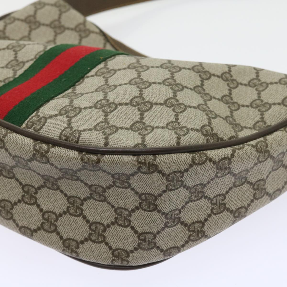 GUCCI GG Canvas Web Sherry Line Shoulder Bag PVC Leather Beige Green th4066