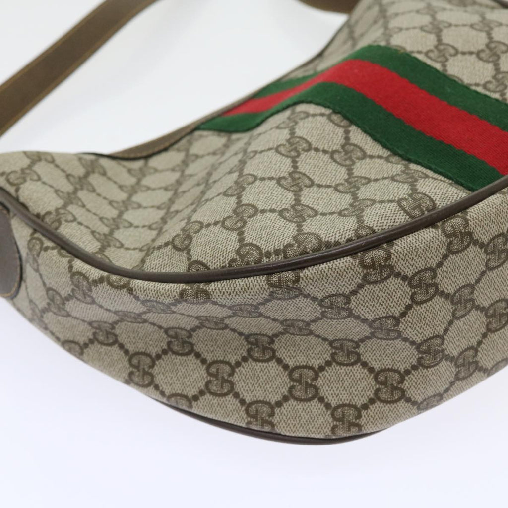GUCCI GG Canvas Web Sherry Line Shoulder Bag PVC Leather Beige Green th4066