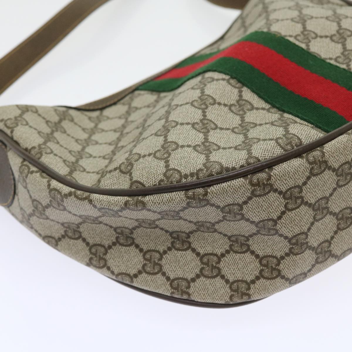 GUCCI GG Canvas Web Sherry Line Shoulder Bag PVC Leather Beige Green th4066