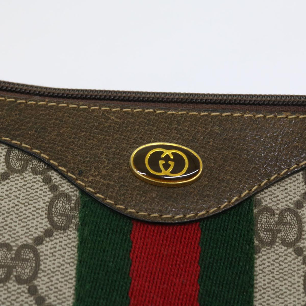 GUCCI GG Canvas Web Sherry Line Shoulder Bag PVC Leather Beige Green th4066