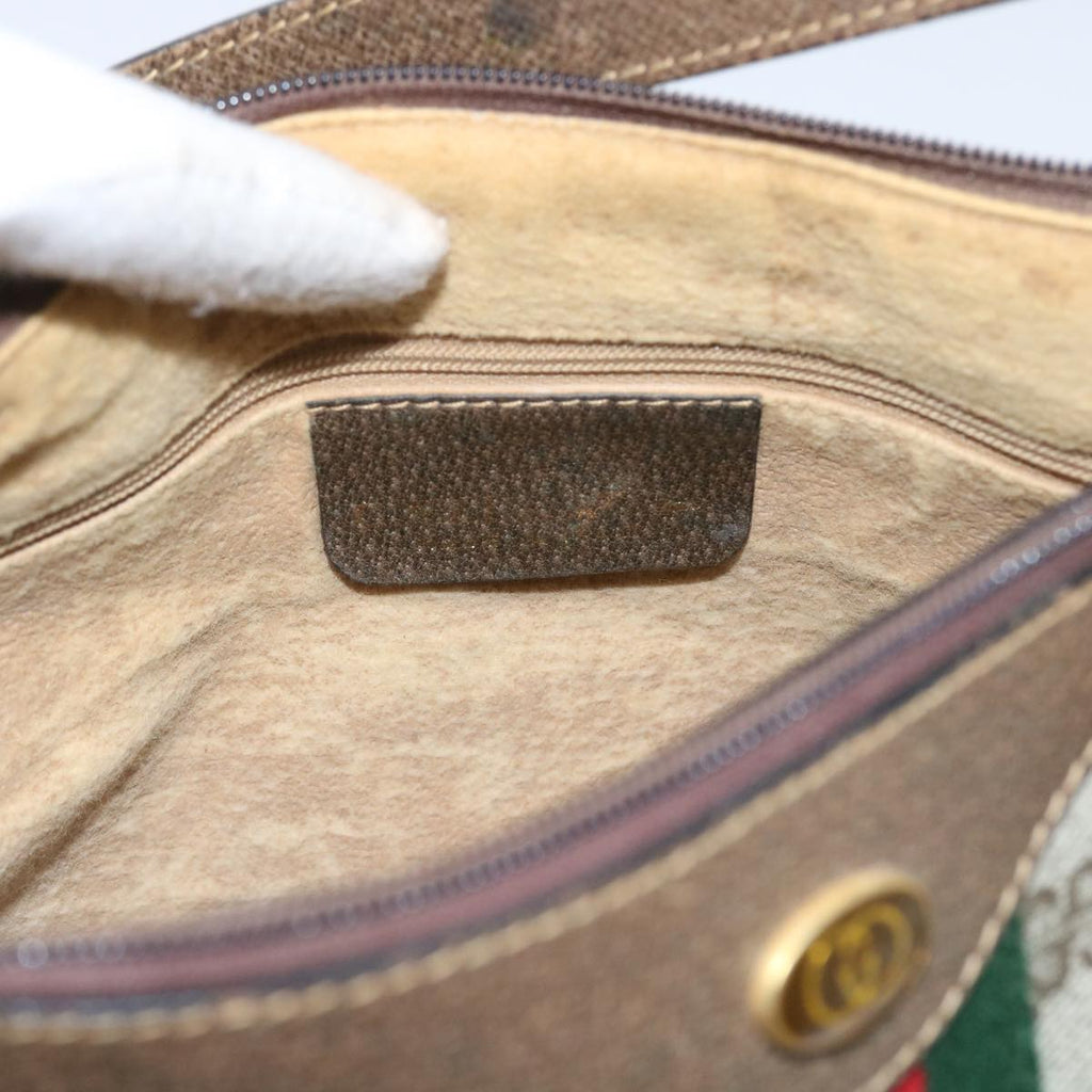 GUCCI GG Canvas Web Sherry Line Shoulder Bag PVC Leather Beige Green th4066