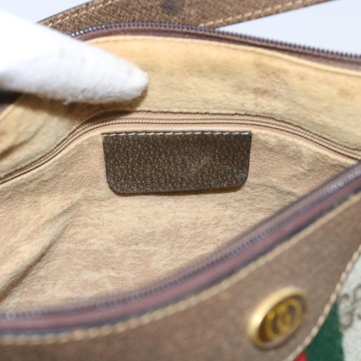 GUCCI GG Canvas Web Sherry Line Shoulder Bag PVC Leather Beige Green th4066