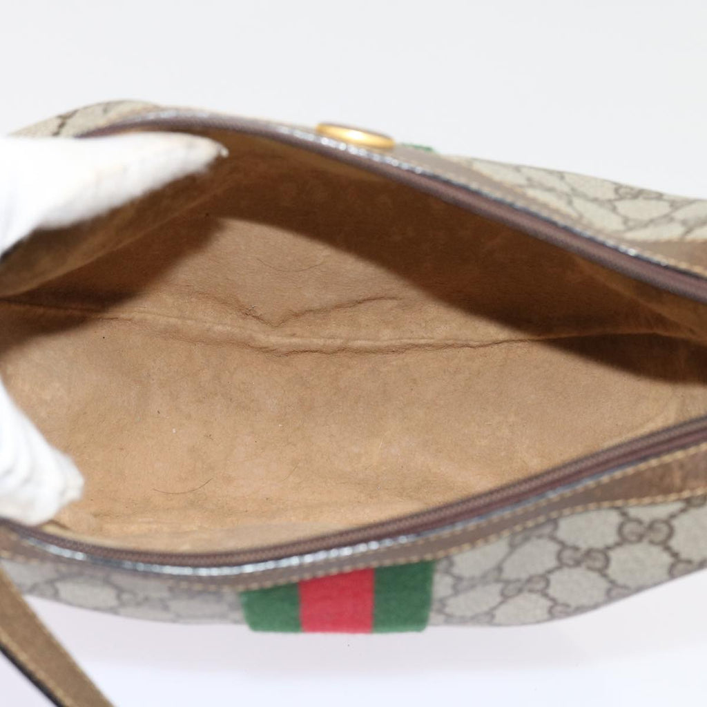 GUCCI GG Canvas Web Sherry Line Shoulder Bag PVC Leather Beige Green th4066
