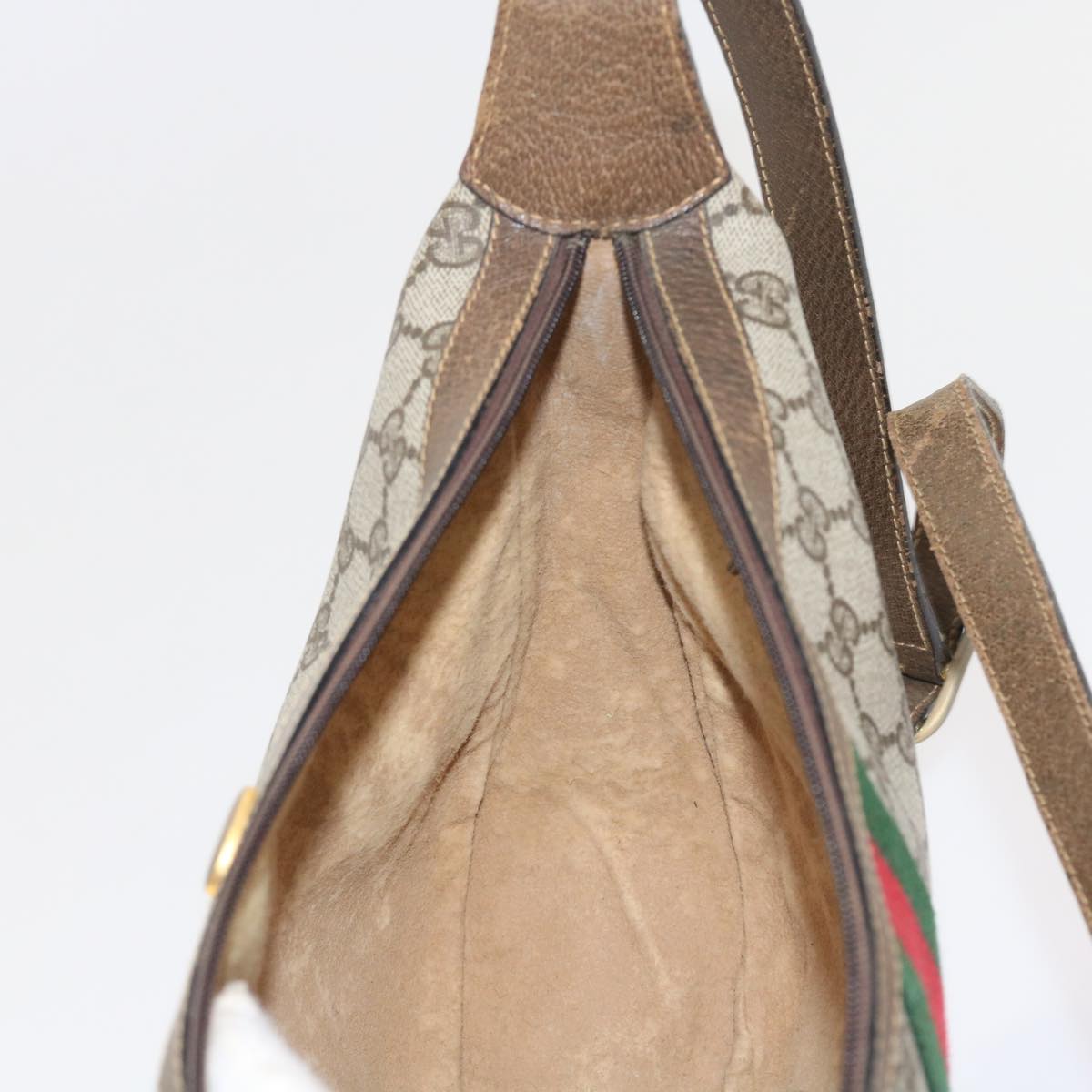 GUCCI GG Canvas Web Sherry Line Shoulder Bag PVC Leather Beige Green th4066