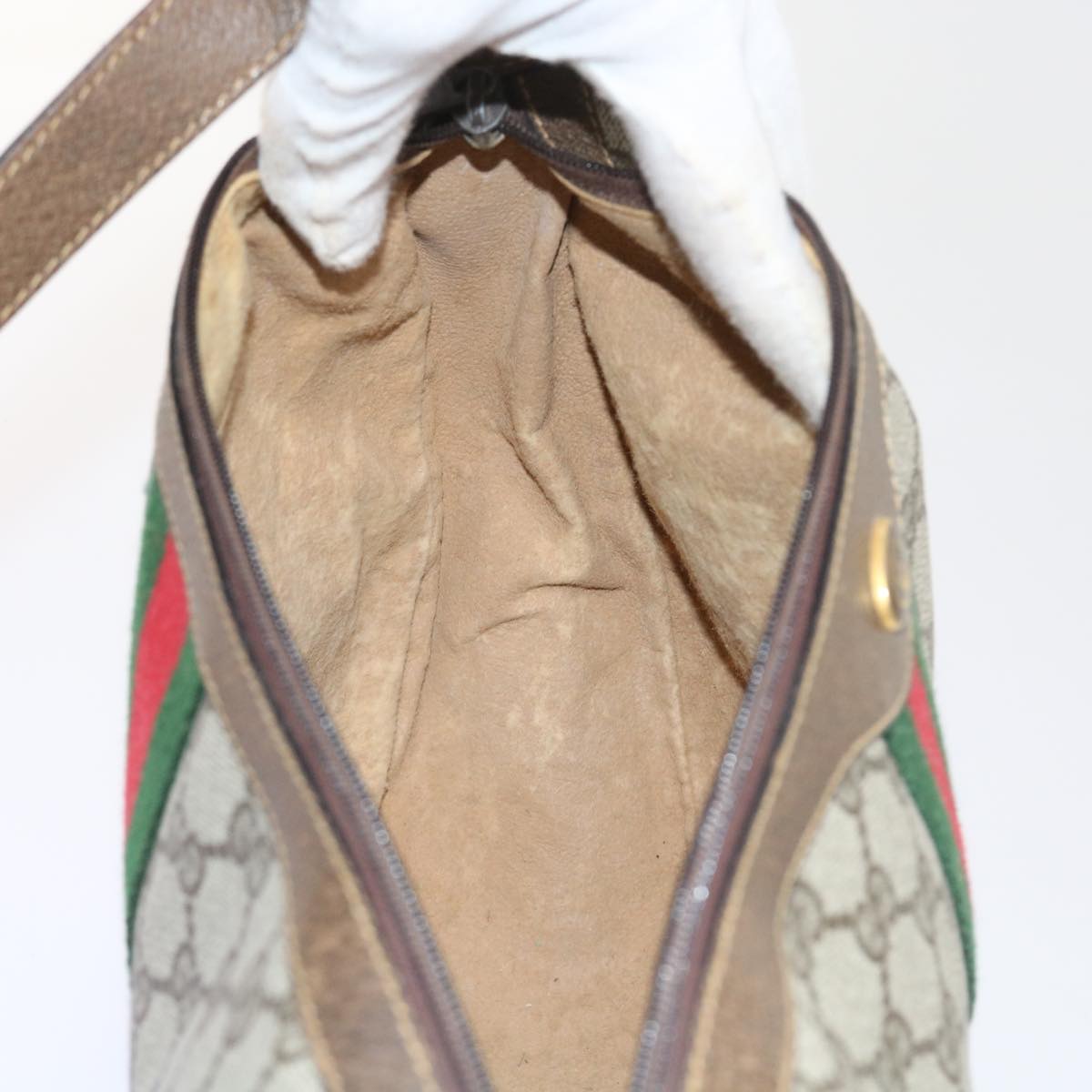 GUCCI GG Canvas Web Sherry Line Shoulder Bag PVC Leather Beige Green th4066