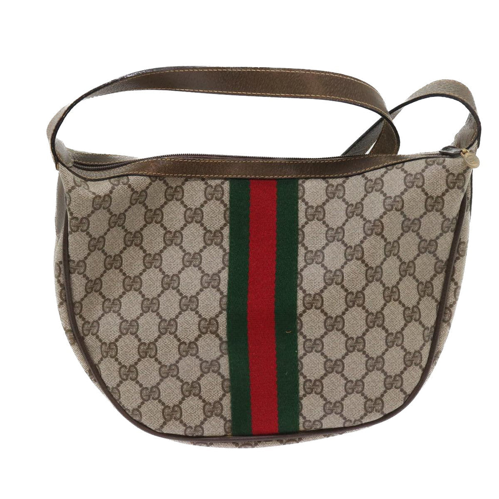 GUCCI GG Canvas Web Sherry Line Shoulder Bag PVC Leather Beige Green th4066