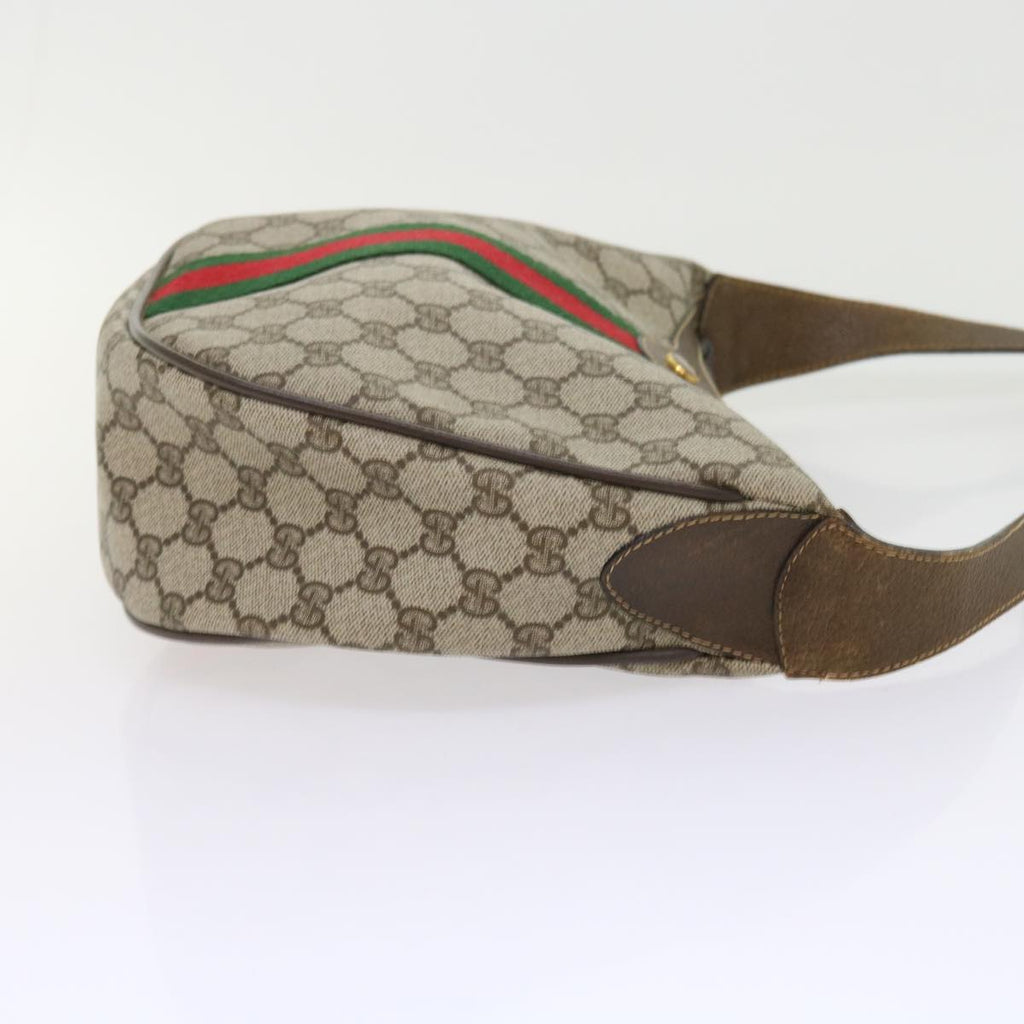 GUCCI GG Canvas Web Sherry Line Shoulder Bag PVC Leather Beige Green th4066