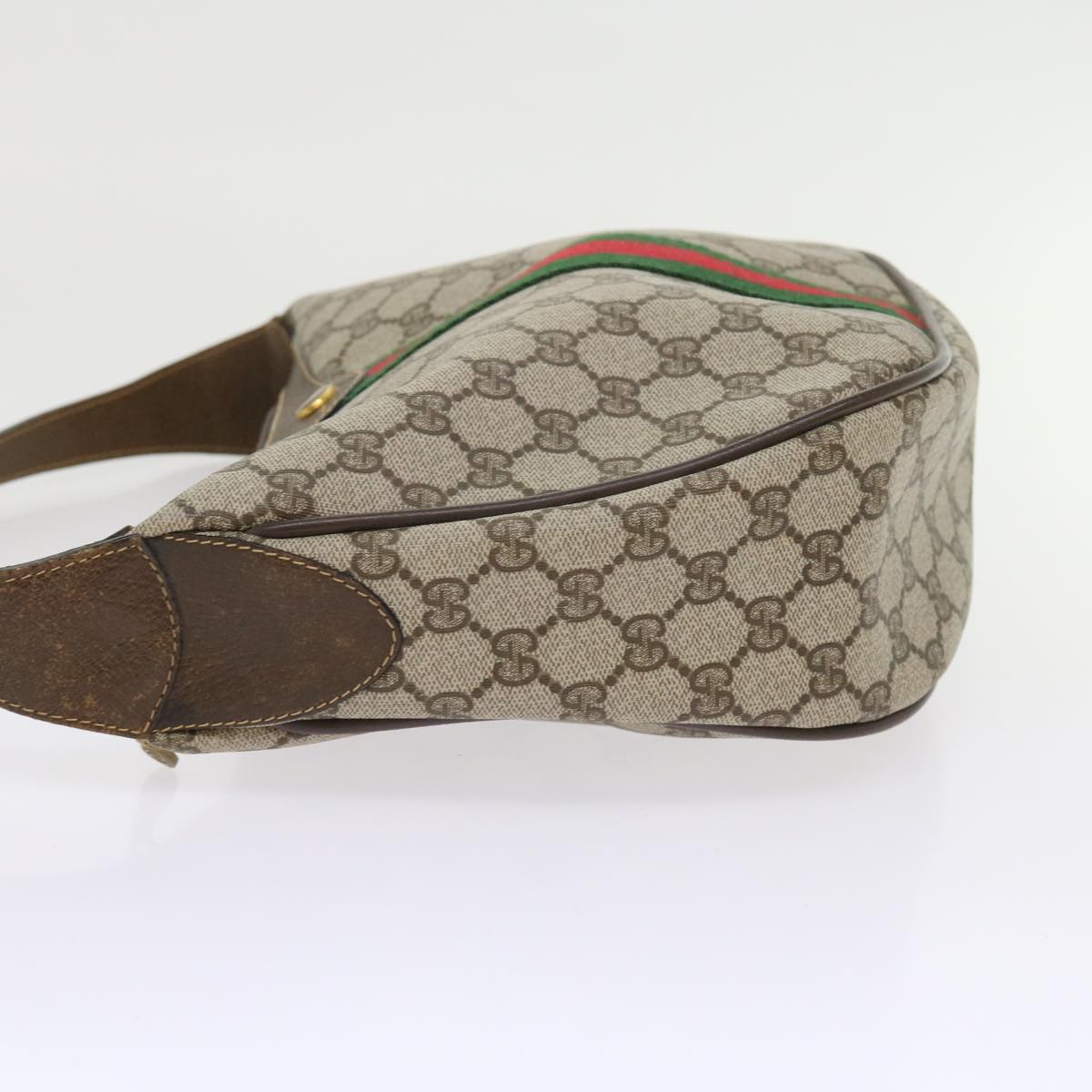 GUCCI GG Canvas Web Sherry Line Shoulder Bag PVC Leather Beige Green th4066