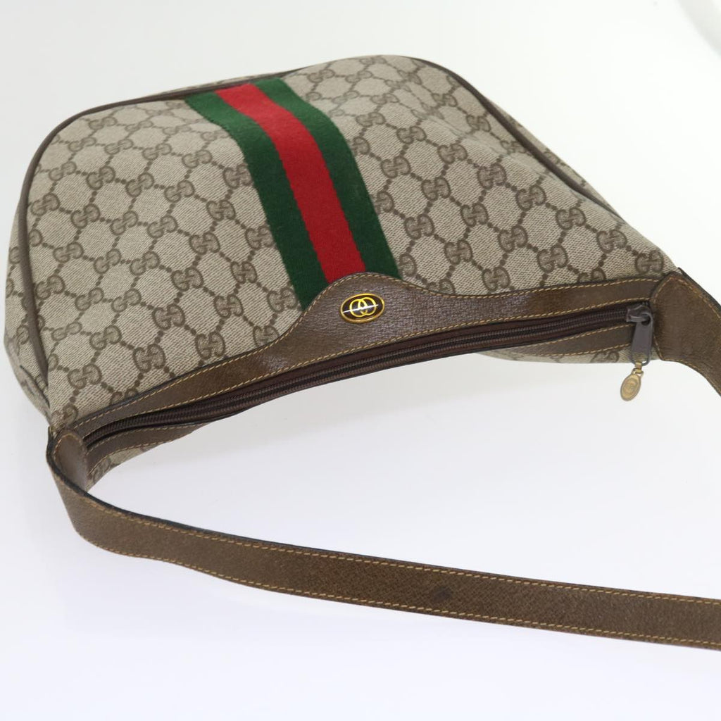 GUCCI GG Canvas Web Sherry Line Shoulder Bag PVC Leather Beige Green th4066