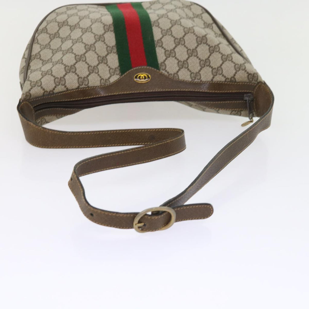 GUCCI GG Canvas Web Sherry Line Shoulder Bag PVC Leather Beige Green th4066