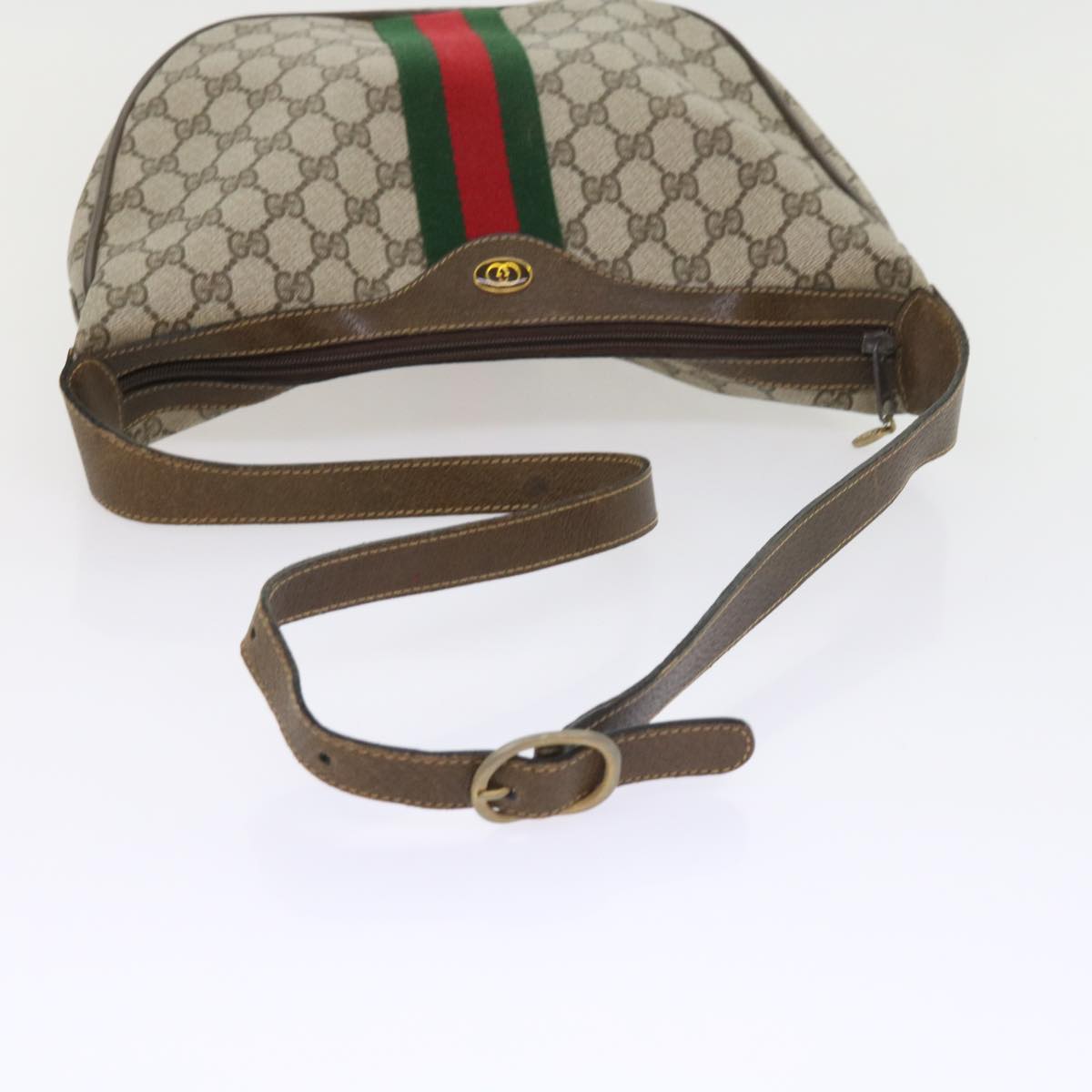 GUCCI GG Canvas Web Sherry Line Shoulder Bag PVC Leather Beige Green th4066
