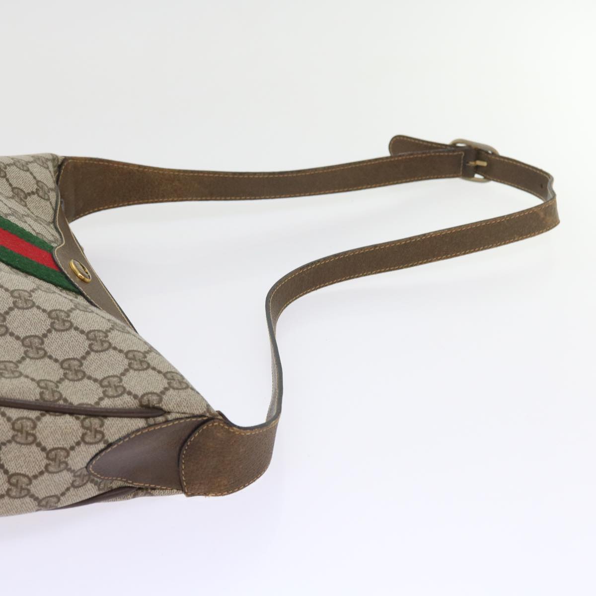 GUCCI GG Canvas Web Sherry Line Shoulder Bag PVC Leather Beige Green th4066