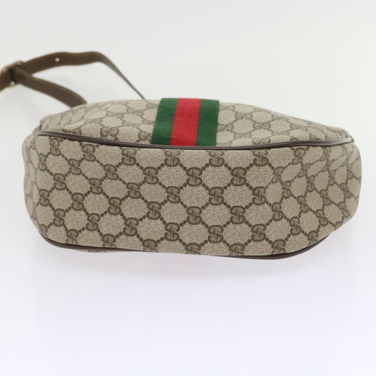 GUCCI GG Canvas Web Sherry Line Shoulder Bag PVC Leather Beige Green th4066