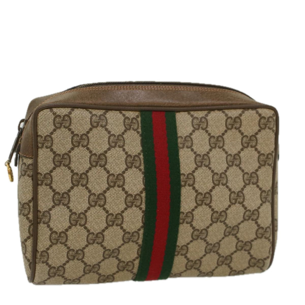 GUCCI GG Canvas Web Sherry Line Clutch Bag Beige Red Green 63.01.012 th4080