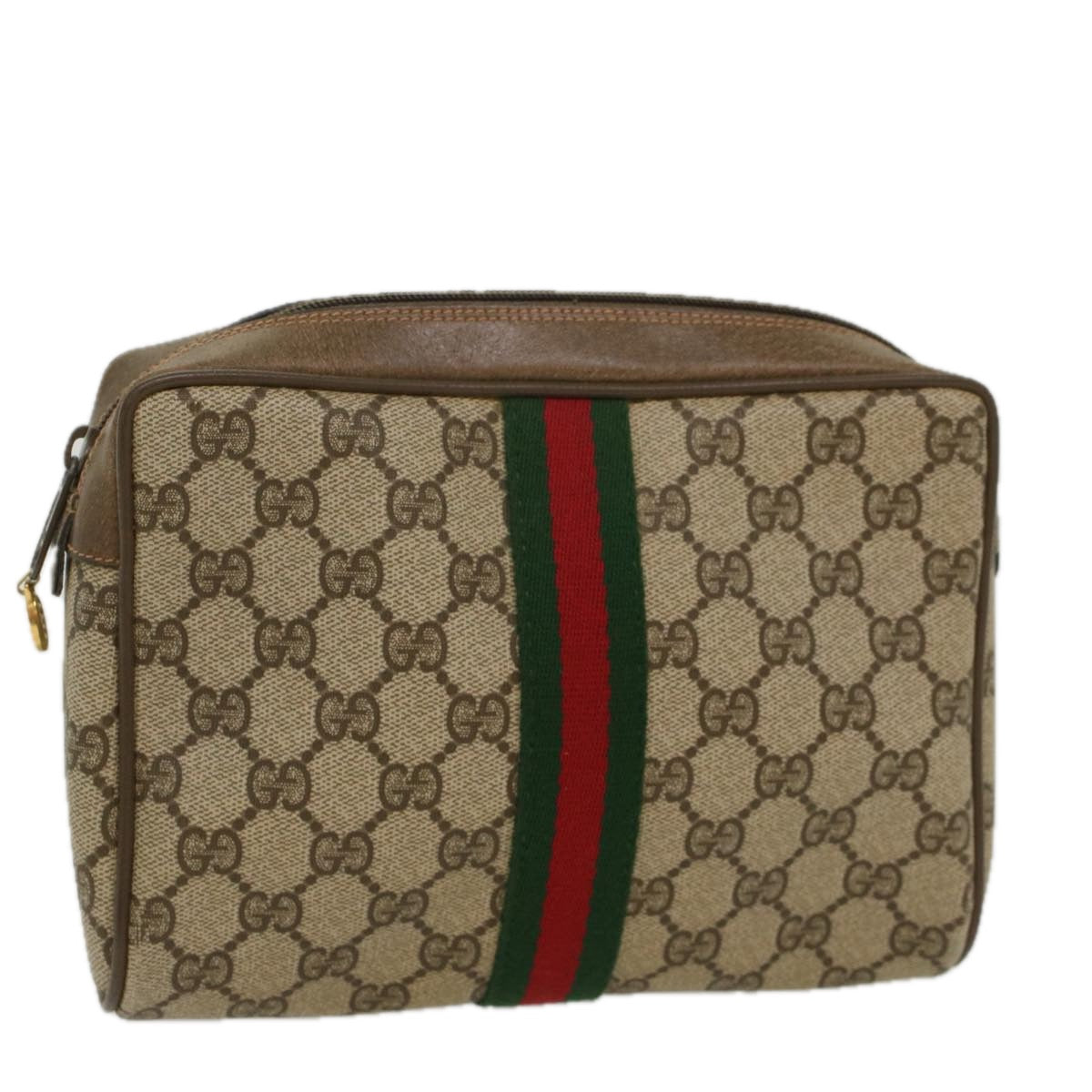 GUCCI GG Canvas Web Sherry Line Clutch Bag Beige Red Green 63.01.012 th4080