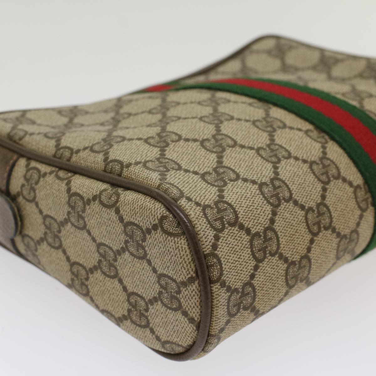 GUCCI GG Canvas Web Sherry Line Clutch Bag Beige Red Green 63.01.012 th4080